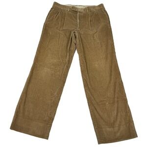 Vintage Corbin Threads Mens Corduroy Pants 35x32 Tan Pleated USA Union Made